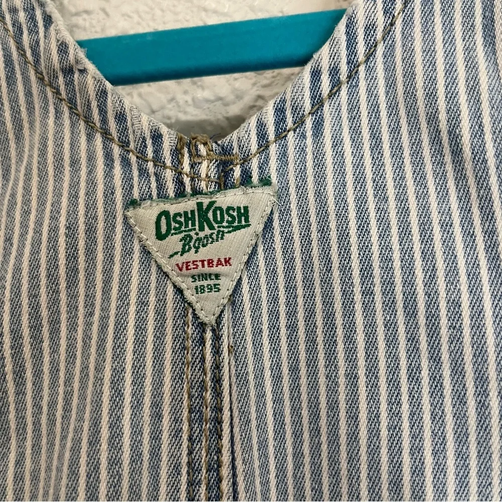 VTG Oshkosh Baby BGosh 12 Months Vestbak Overall Shorts Blue Stripes Shortalls